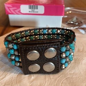 Premier Designs Beachbound brown‎ & turquoise colored beaded boho bracelet.